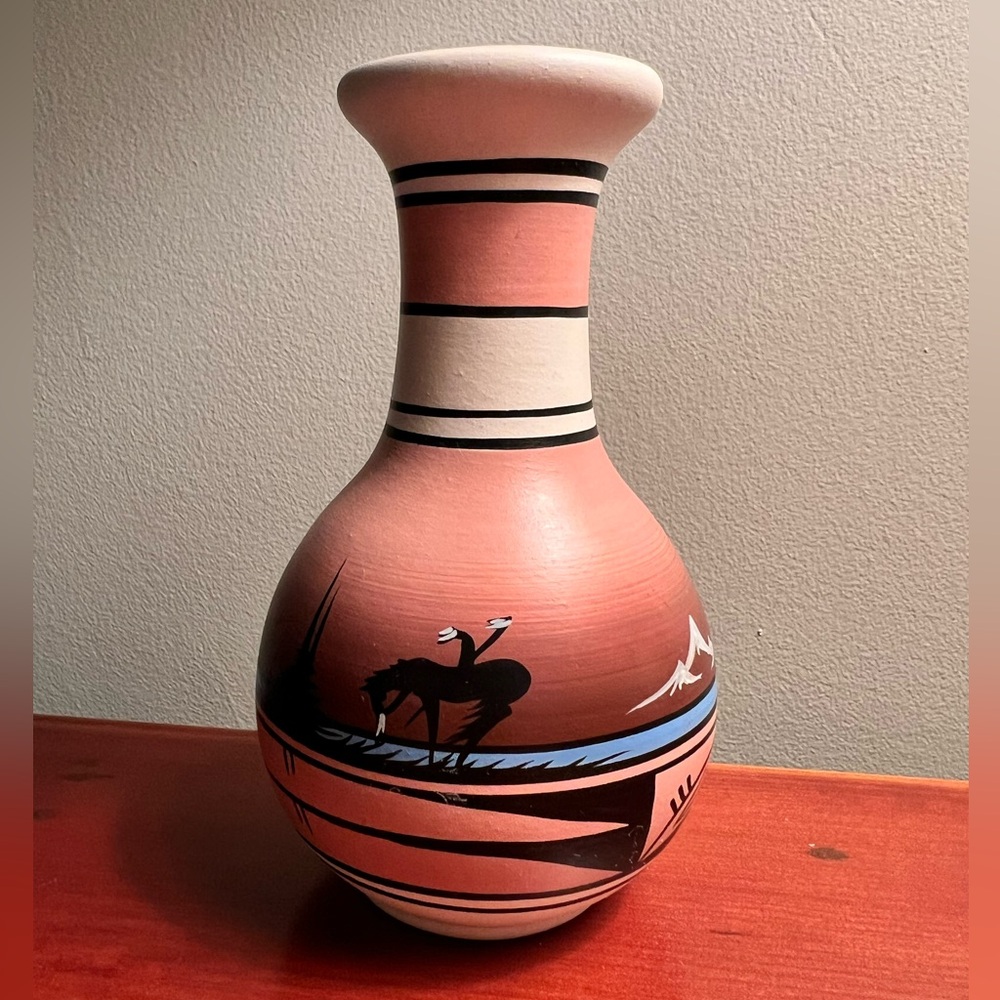 Cedar Mesa Signed hand-painted Pottery Bud Vase Desert Rainbow End of the trail